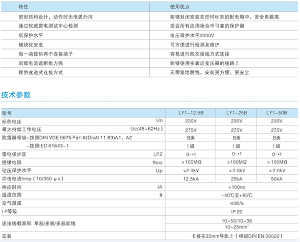 LY-50B電涌保護器技術參數