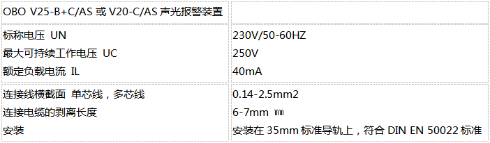 OBO聲光報警浪涌保護器技術參數